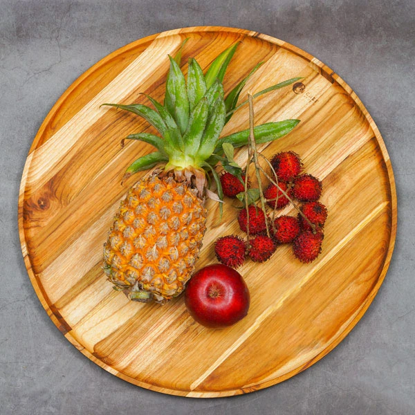 Khay gỗ Teak hình tròn 45x2 cm