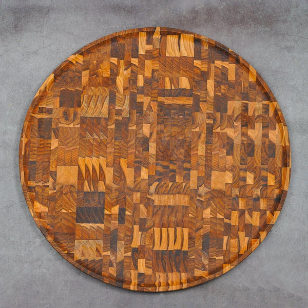 Khay gỗ Teak ghép đầu cây hình tròn 50x2,5 cm
