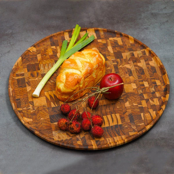 Khay gỗ Teak ghép đầu cây hình tròn 50x2,5 cm