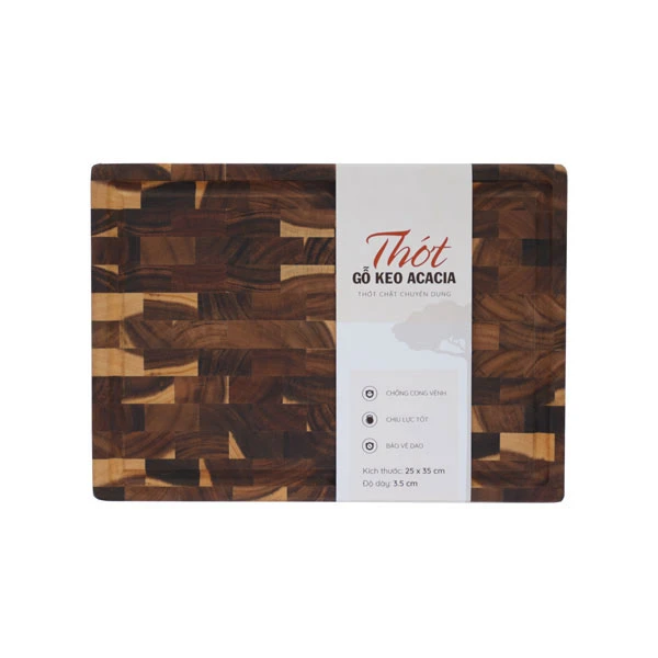 Thớt gỗ keo (Acacia) chữ nhật size 25x35x3.5cm