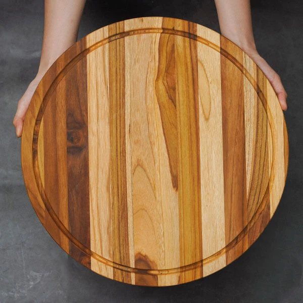 Thớt gỗ Teak hình tròn có rãnh 45x1,4 cm