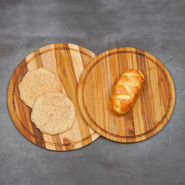 Thớt gỗ Teak hình tròn có rãnh 45x1,4 cm