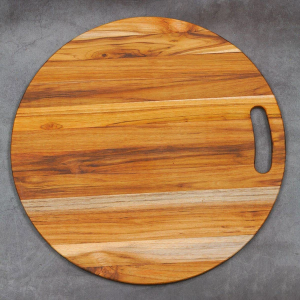 Thớt gỗ Teak hình tròn có tay nắm 45x1,4 cm