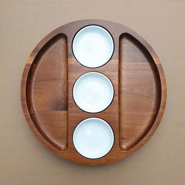 Khay gỗ tự nhiên kết hợp bát sứ